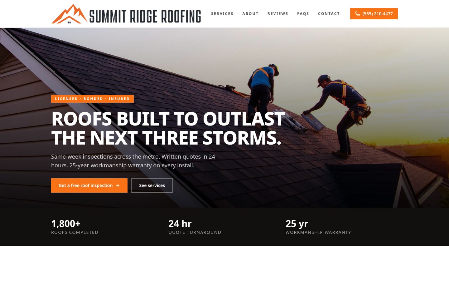 Summit Ridge Roofing website homepage